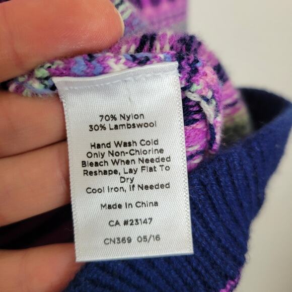 TALBOTS Purple Pink Fair Isle Wool Blend Button Down Cardigan Sweater Sz Large - Picture 8 of 9
